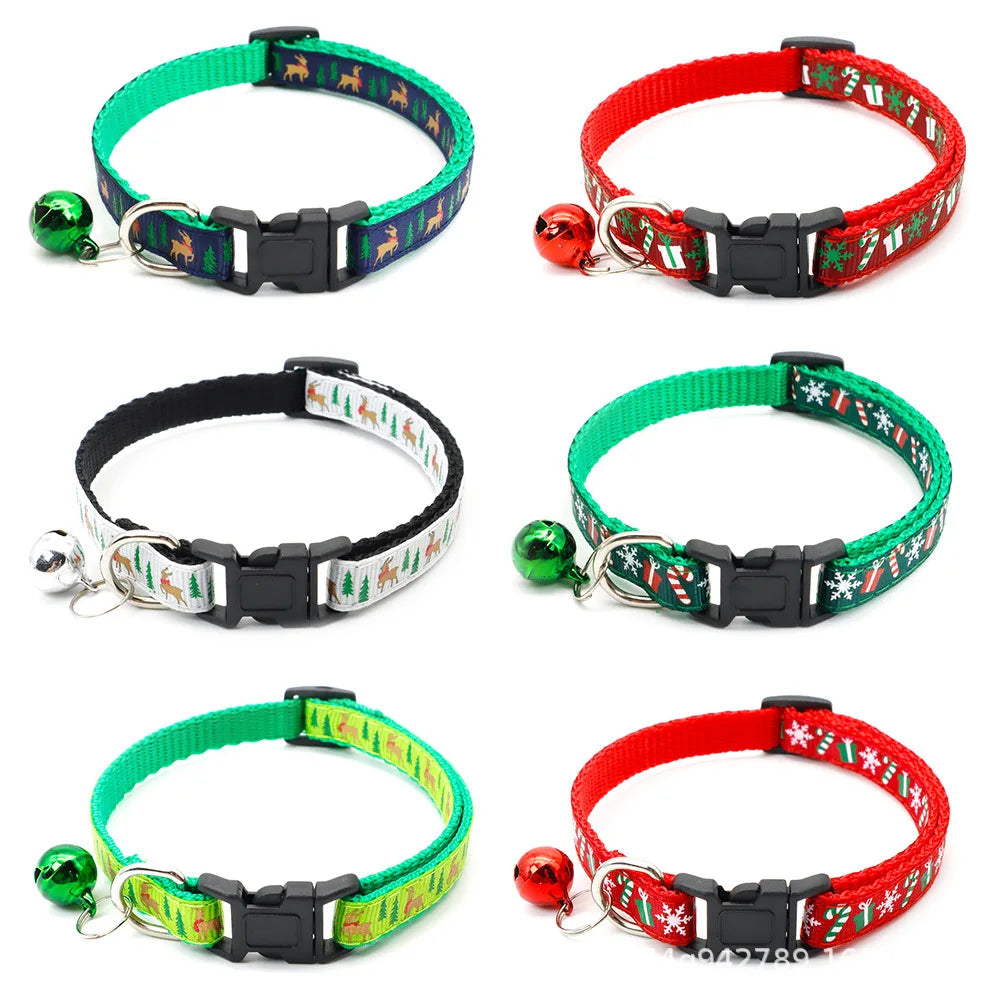 Pet Collar with Bell Adjustable Buckle Cats Dogs Collar Christmas Personalized Kitten Puppy Hamesses Small Animal Accessories