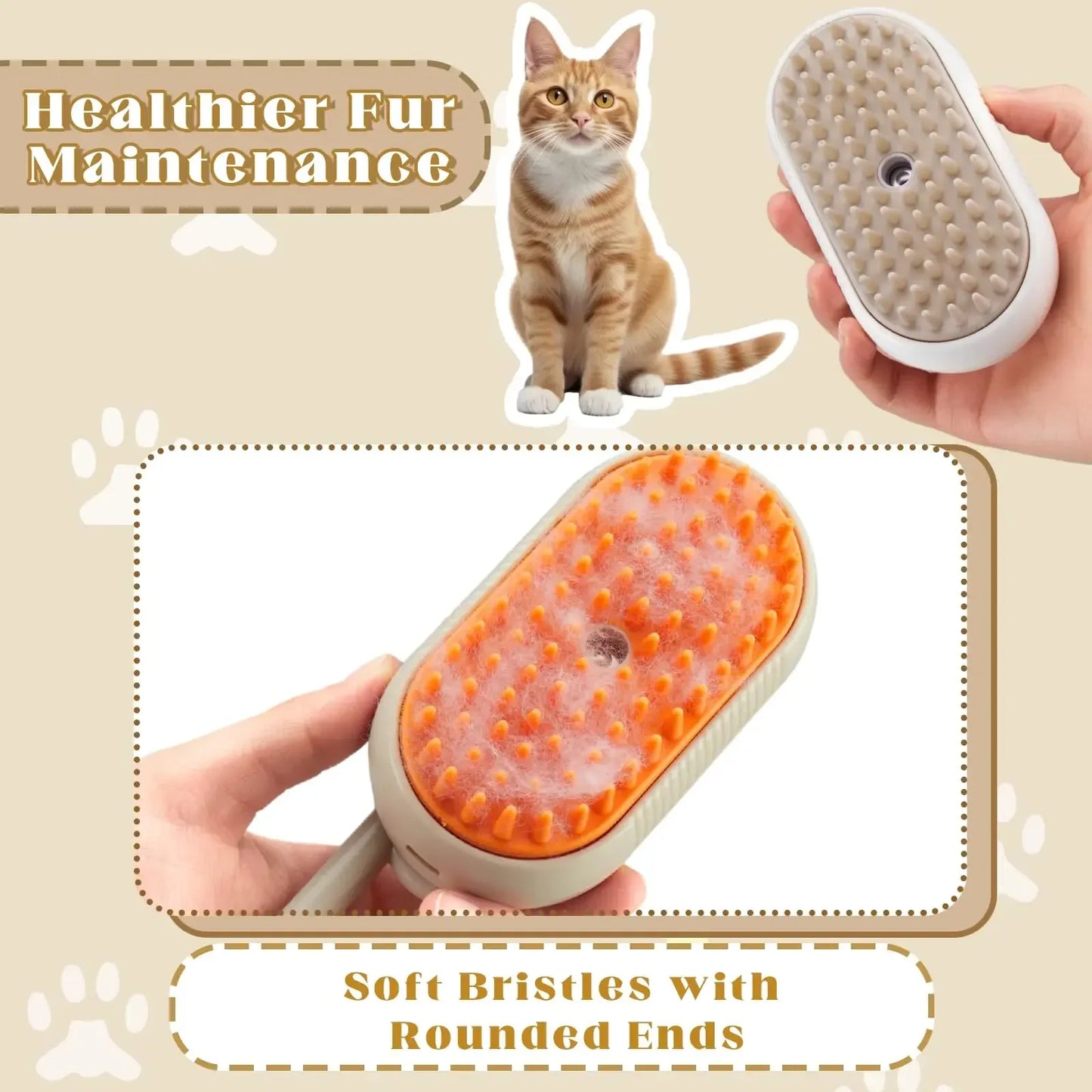 Cat Steam Brush,Pet Hair Steamy Brushes for Massaging and Cleaning Shedding (Khaki)