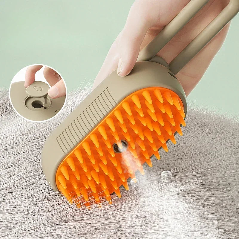 Cat Steam Brush,Pet Hair Steamy Brushes for Massaging and Cleaning Shedding (Khaki)