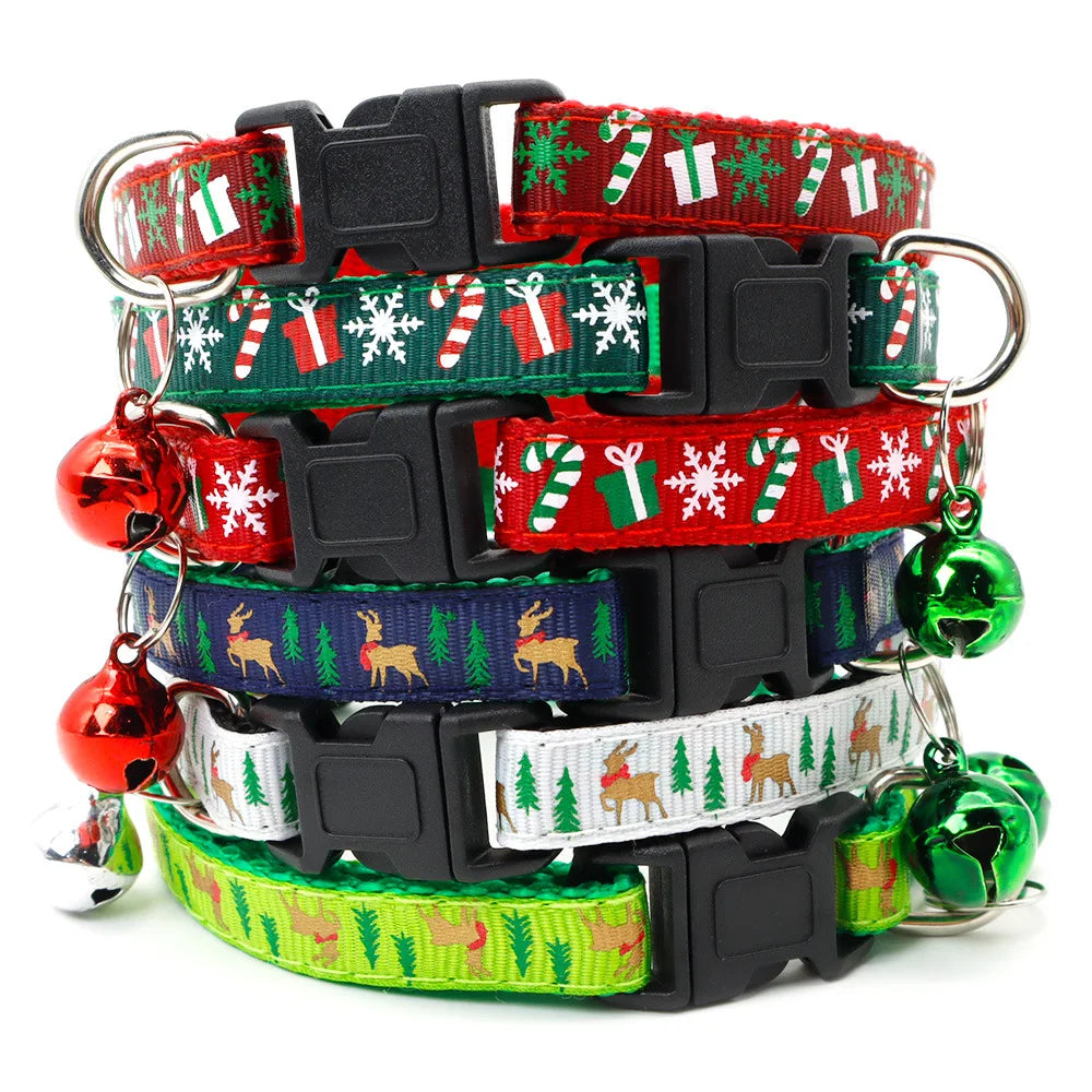 Pet Collar with Bell Adjustable Buckle Cats Dogs Collar Christmas Personalized Kitten Puppy Hamesses Small Animal Accessories