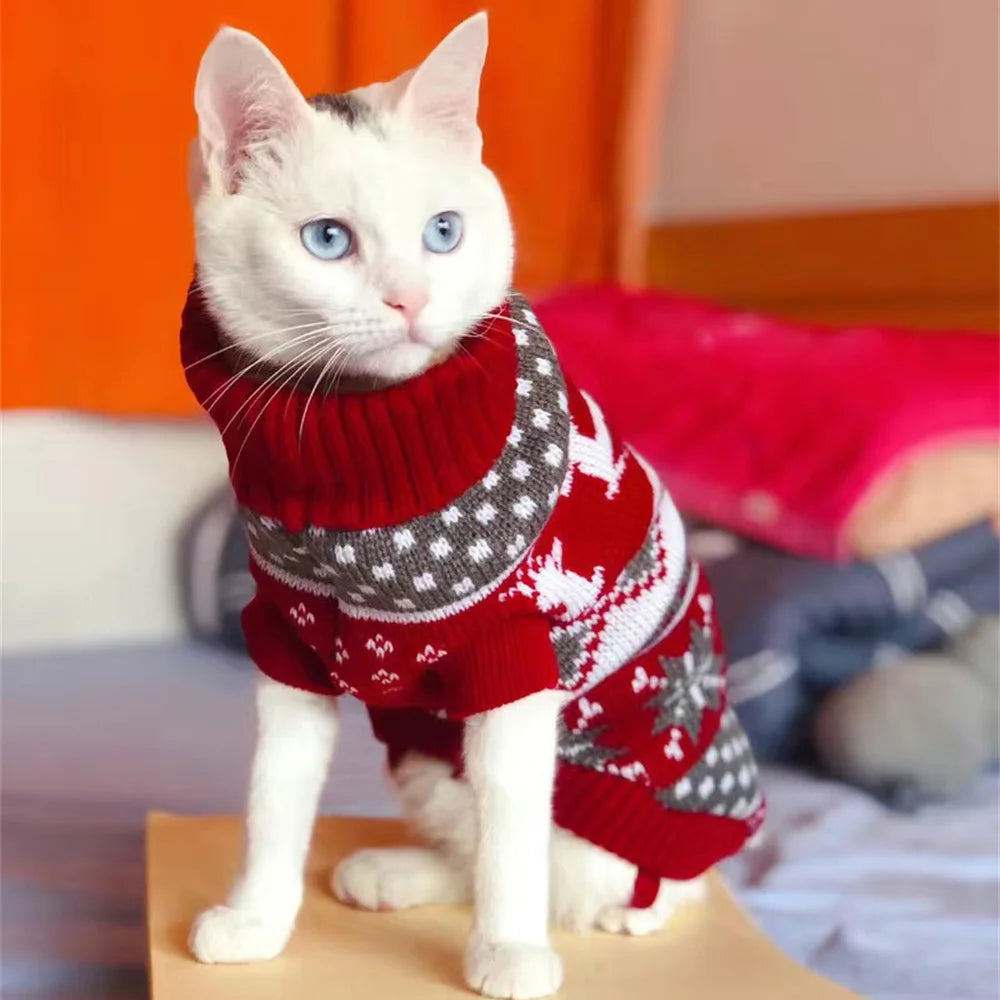 Popular Elk Print Cat Puppy Sweater Autumn Winter Pet Clothes Coat for Small Dogs Cats Cute Warm Sphynx Clothing Kitten Costume