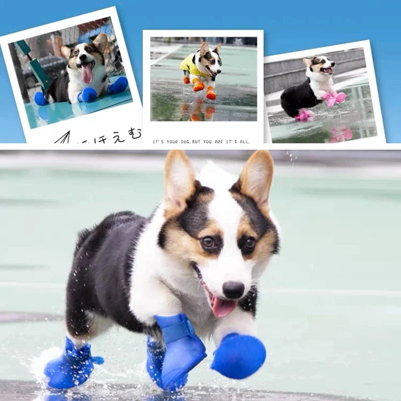 4Pcs Pet WaterProof Rainshoe Anti-slip Rubber Boot For Small Medium Large Dogs Cats Outdoor Shoe Dog Ankle Boots Pet Accessories