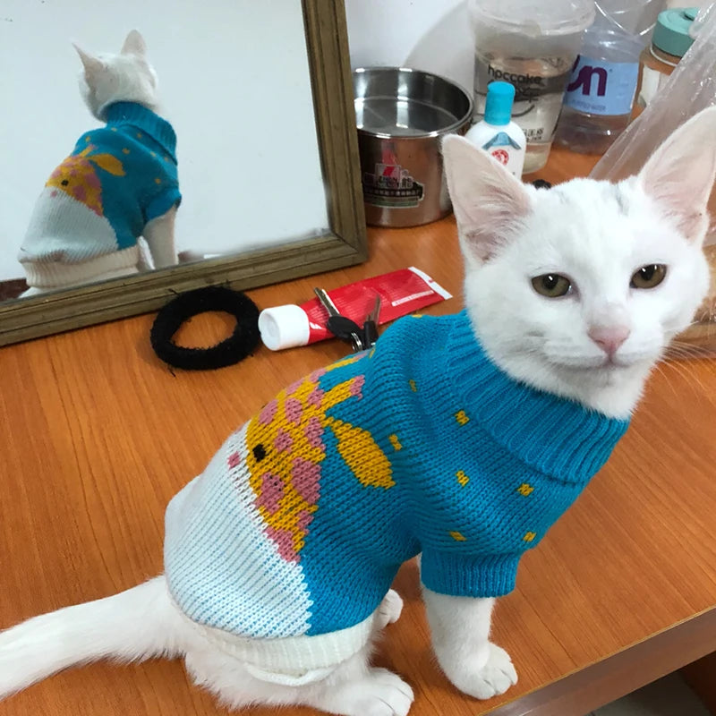 Popular Elk Print Cat Puppy Sweater Autumn Winter Pet Clothes Coat for Small Dogs Cats Cute Warm Sphynx Clothing Kitten Costume