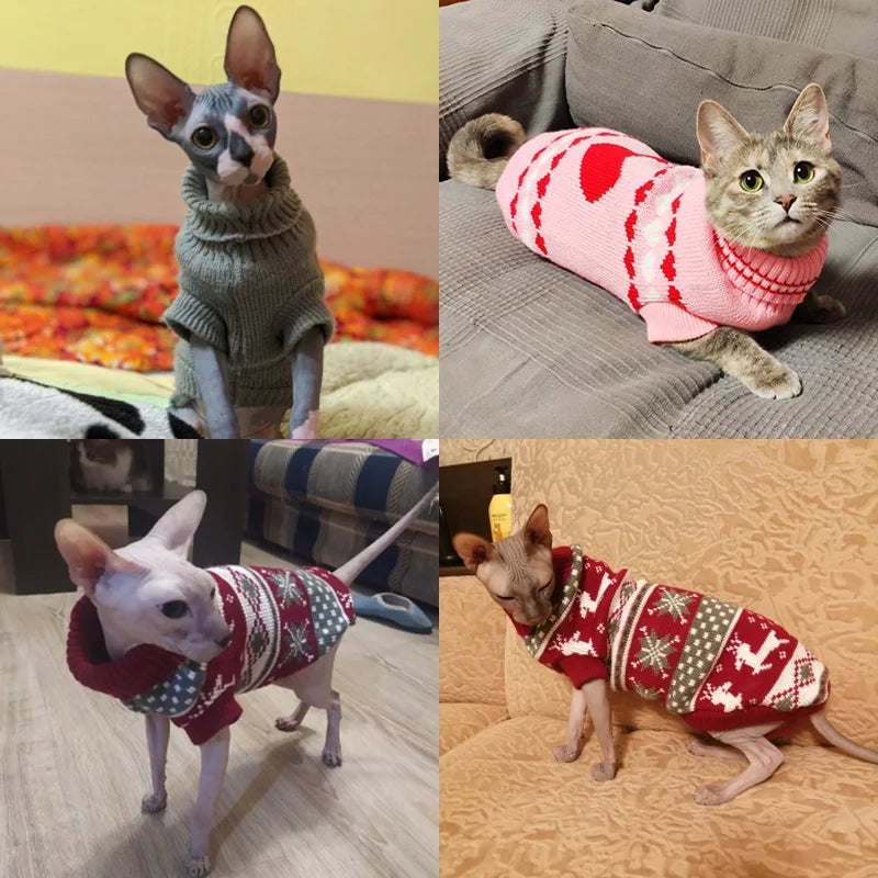 Popular Elk Print Cat Puppy Sweater Autumn Winter Pet Clothes Coat for Small Dogs Cats Cute Warm Sphynx Clothing Kitten Costume