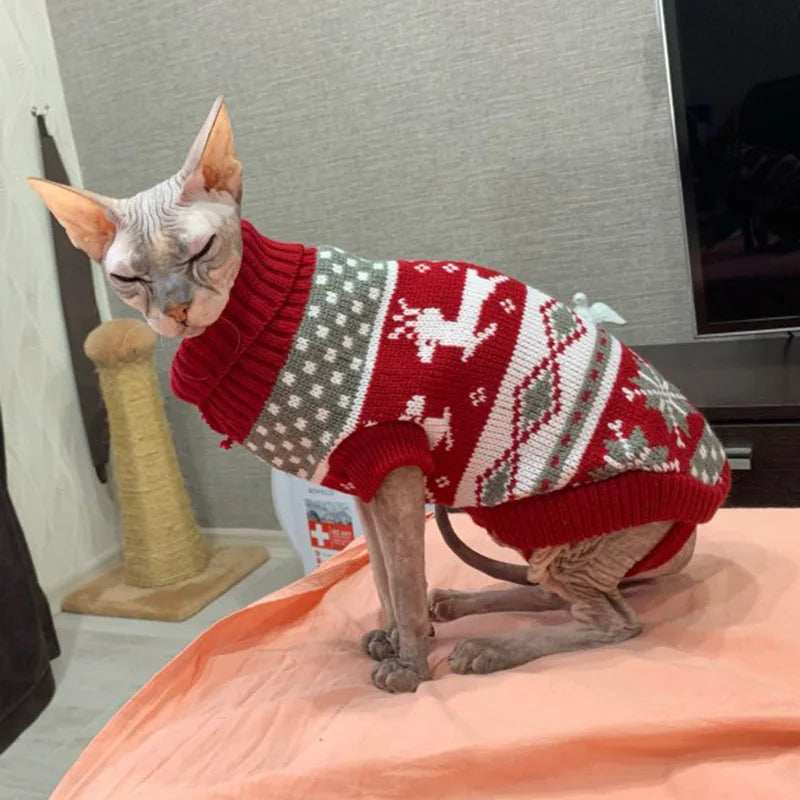 Popular Elk Print Cat Puppy Sweater Autumn Winter Pet Clothes Coat for Small Dogs Cats Cute Warm Sphynx Clothing Kitten Costume