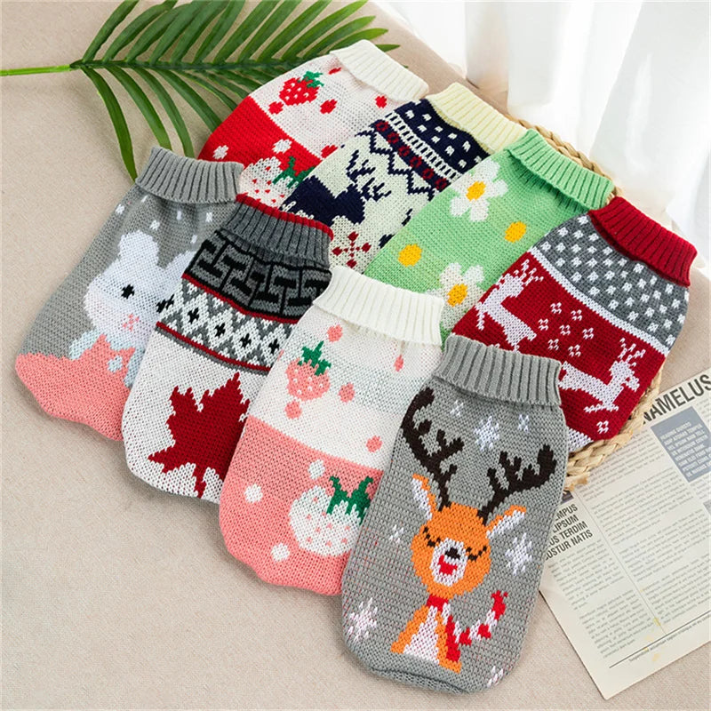 Popular Elk Print Cat Puppy Sweater Autumn Winter Pet Clothes Coat for Small Dogs Cats Cute Warm Sphynx Clothing Kitten Costume