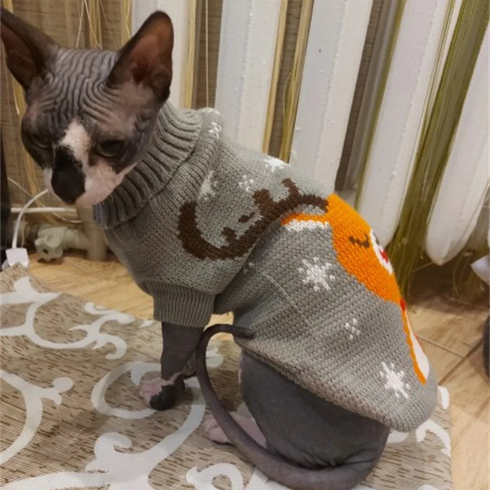 Popular Elk Print Cat Puppy Sweater Autumn Winter Pet Clothes Coat for Small Dogs Cats Cute Warm Sphynx Clothing Kitten Costume