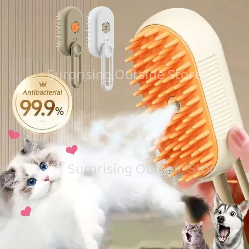 Cat Steam Brush,Pet Hair Steamy Brushes for Massaging and Cleaning Shedding (Khaki)