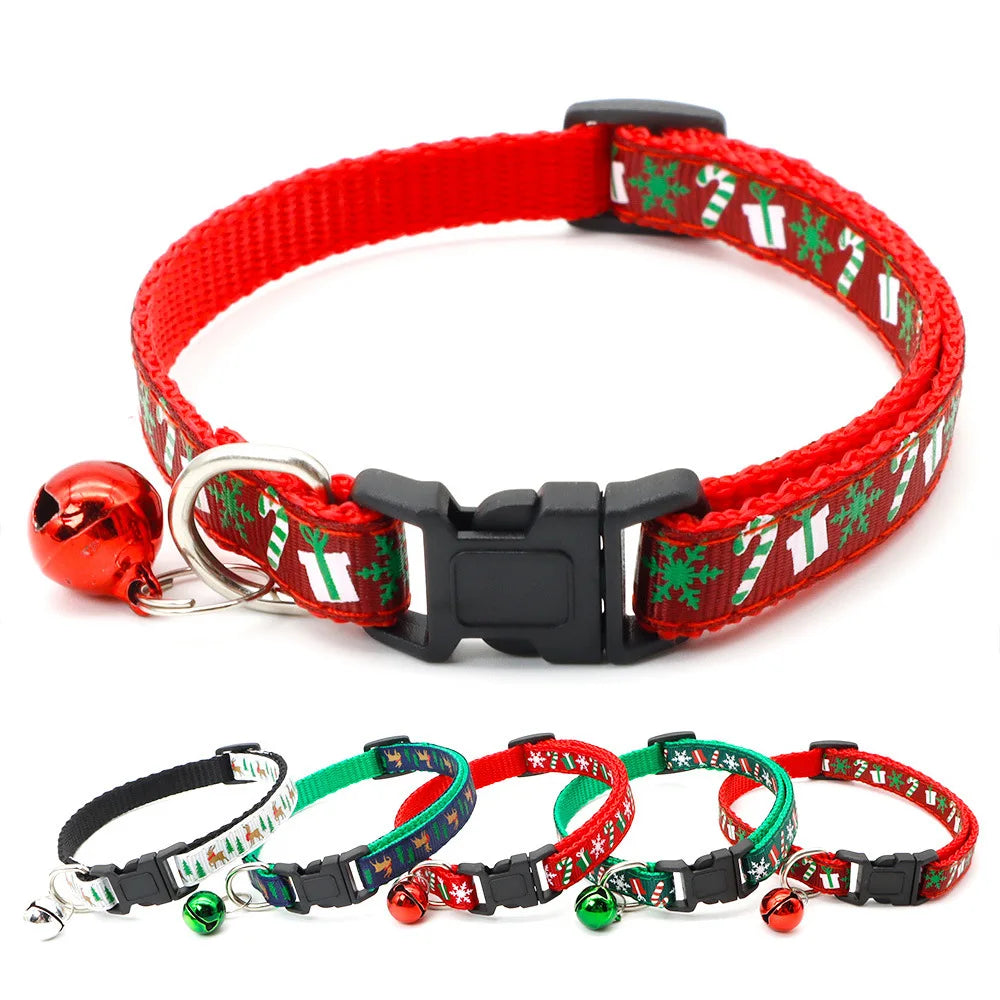 Pet Collar with Bell Adjustable Buckle Cats Dogs Collar Christmas Personalized Kitten Puppy Hamesses Small Animal Accessories